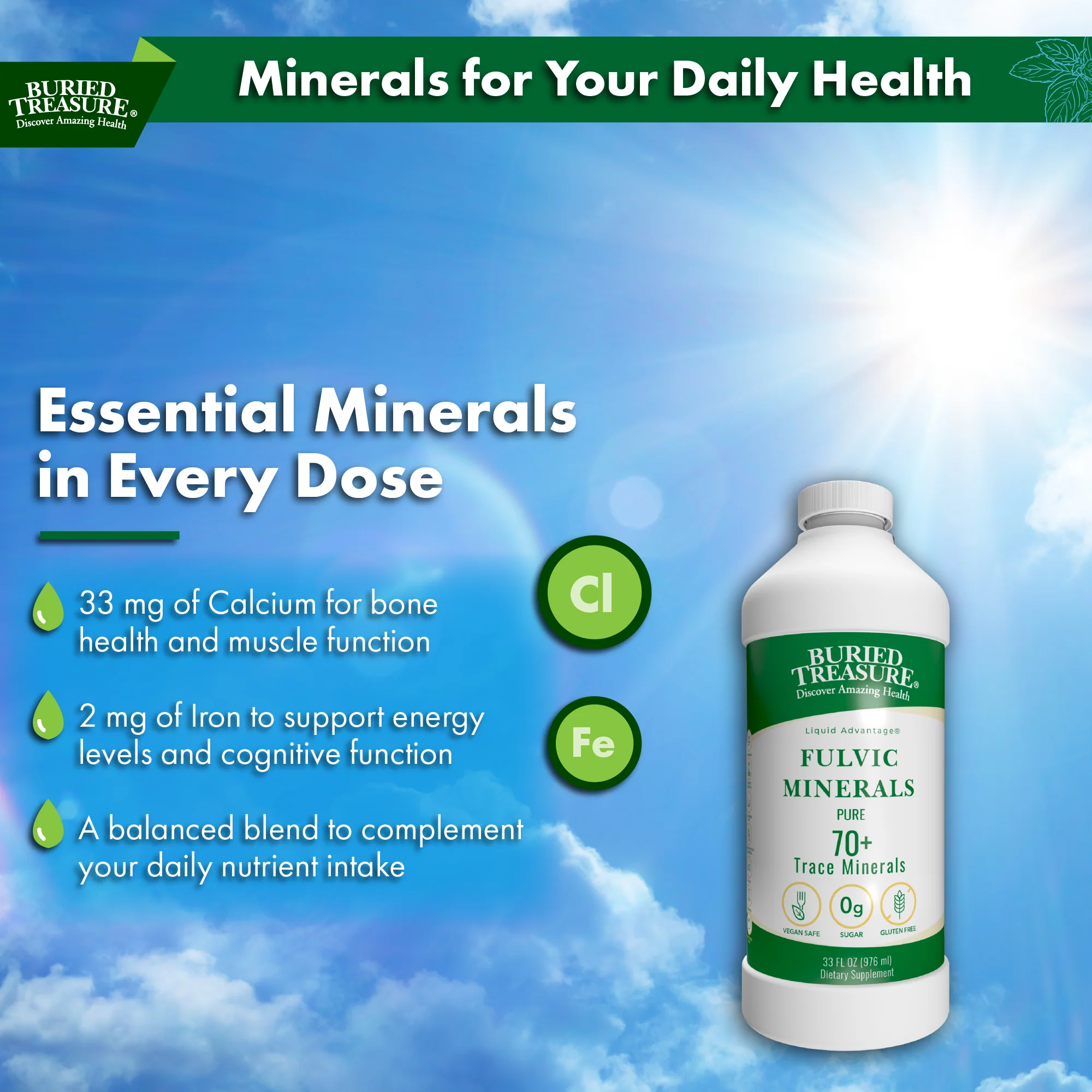 Buried Treasure Fulvic Minerals – Unflavored Liquid Mineral Supplement with 70+ Trace Elements from Humic Shale | 33 oz Bottle - Image 4