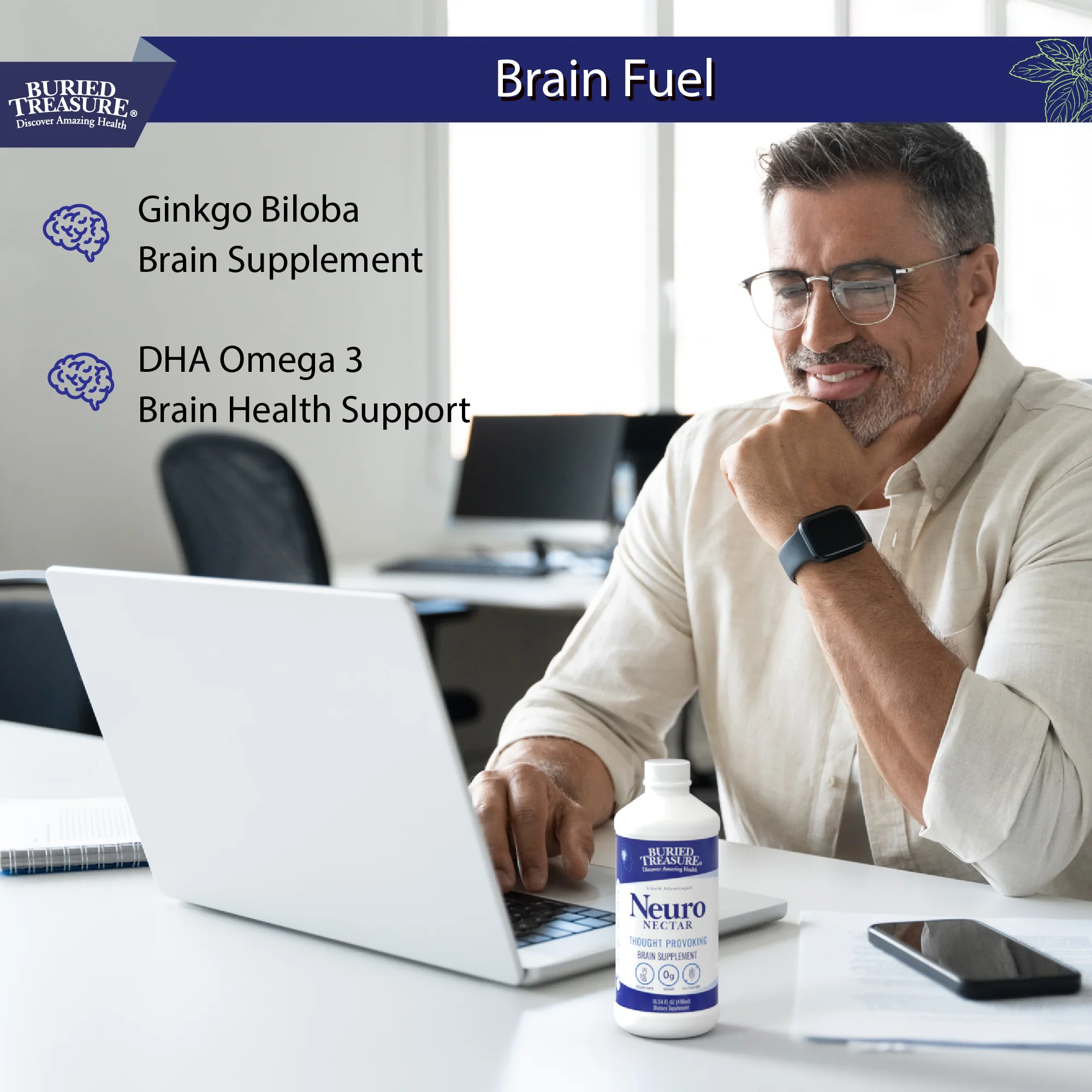 Neuro Nectar Liquid Brain Nutrition - Supports Cognitive Function, Mental Clarity, and Focus with B-Vitamins, DHA Omega 3, Ginkgo Biloba, and Herbal Extracts - 16 oz - Image 6