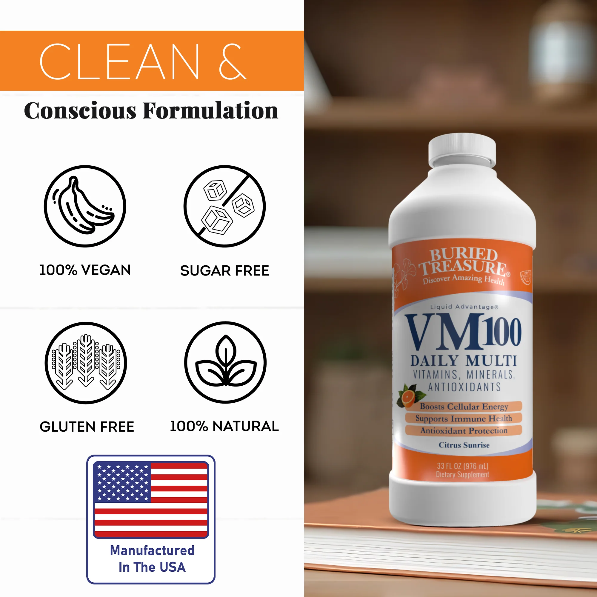 Buried Treasure Liquid Nutrients Buried Treasure VM100 Complete Daily Liquid Vitamins and Minerals plus Antioxidants Supplement with Dose Cup - Image 6